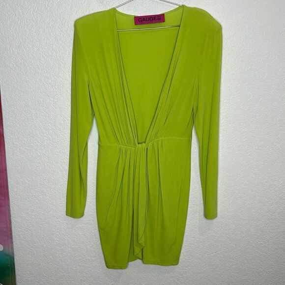 New GAUGE81 Krasnodar Draped Mini Dress Lime Green Medium - Picture 2 of 14